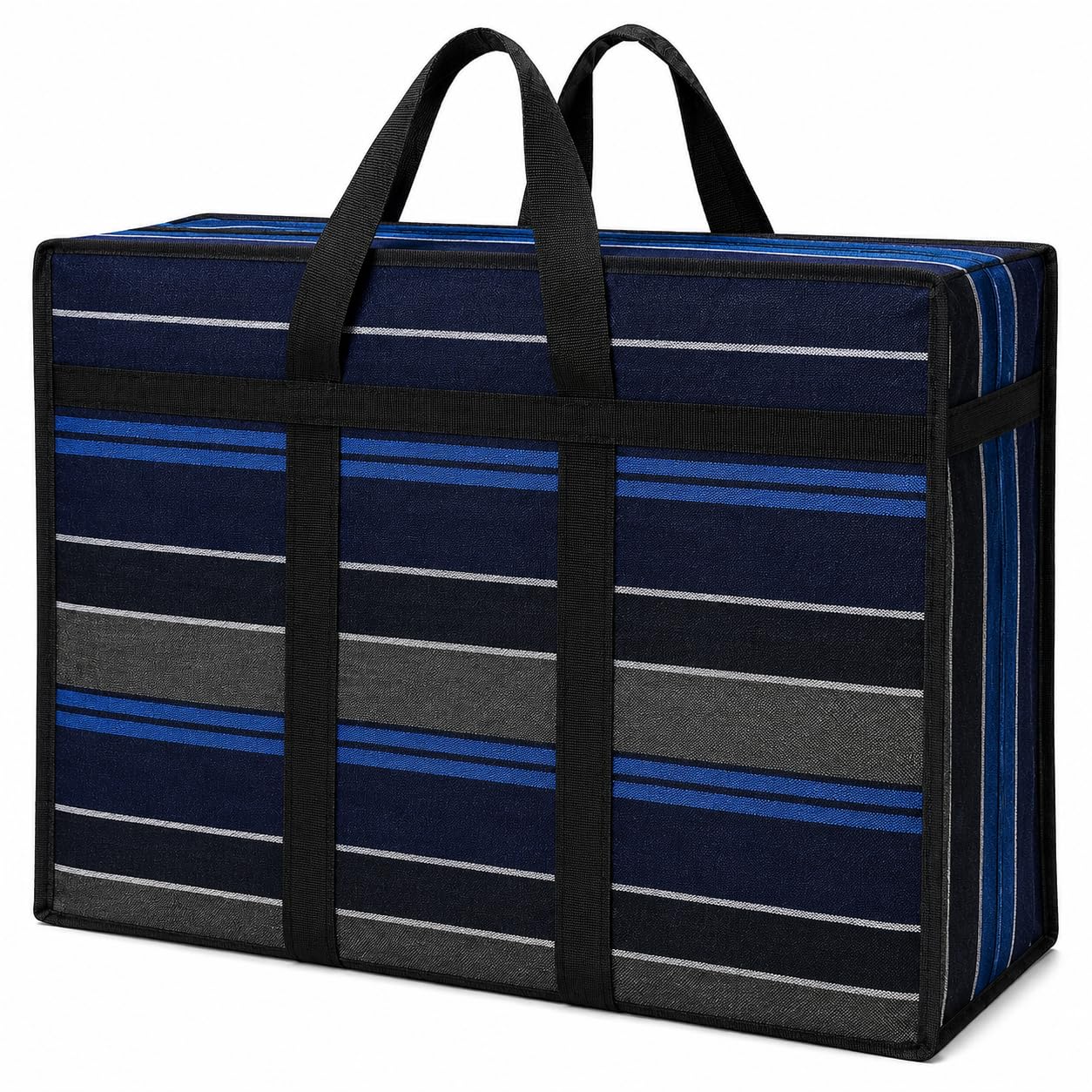 MOZU BAZAAR Extra Large Heavy Duty Canvas Storage Bag | Multipurpose Organizer Tote with Strong Handles | Reusable Travel, Clothes, Blanket & Shopping Bag Blue Color