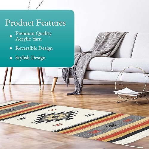 Miniatura 5 de Alfombra bohemia del suroeste – Alfombra bohemia lavable – Alfombra occidental – Alfombras rústicas para sala de estar, zona al aire libre, Diamante