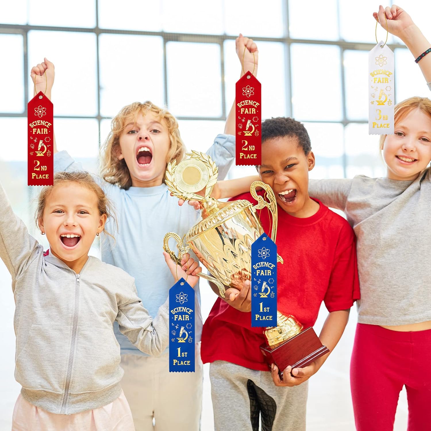 Taiyin 90 Pcs Science Fair Award Ribbons 1st, 2nd, 3rd Place Participation Prize Winner Recognition Ribbons with Event Card and Rope for Competition Sports Event Contest Prize Ornaments