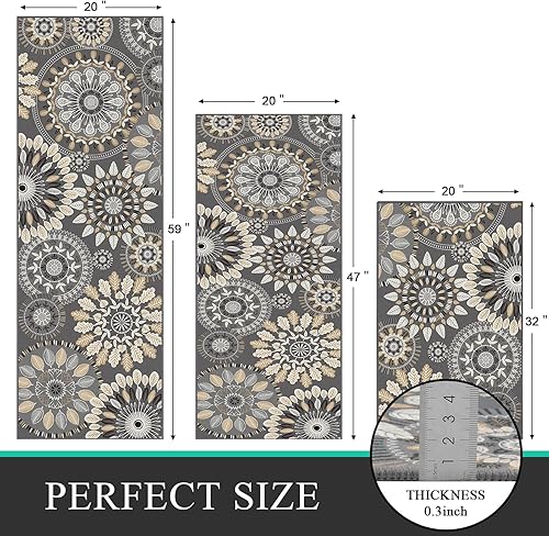 Miniatura 2 de Bsmathom Juego de Alfombras de Cocina Boho 3 Piezas, Alfombra de Cocina Antideslizante de Estilo Granja, Alfombras de Cocina Lavables y