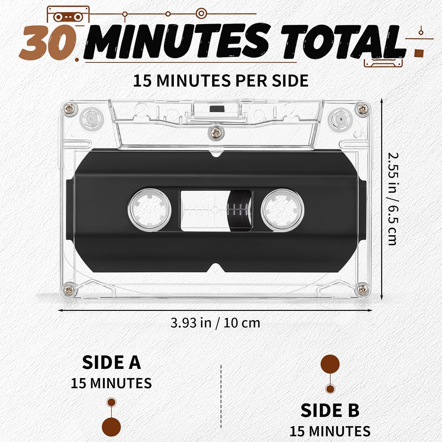 Mikikit 10 Pack Blank Cassette Tapes with Individual Clear Cases, 30 Min