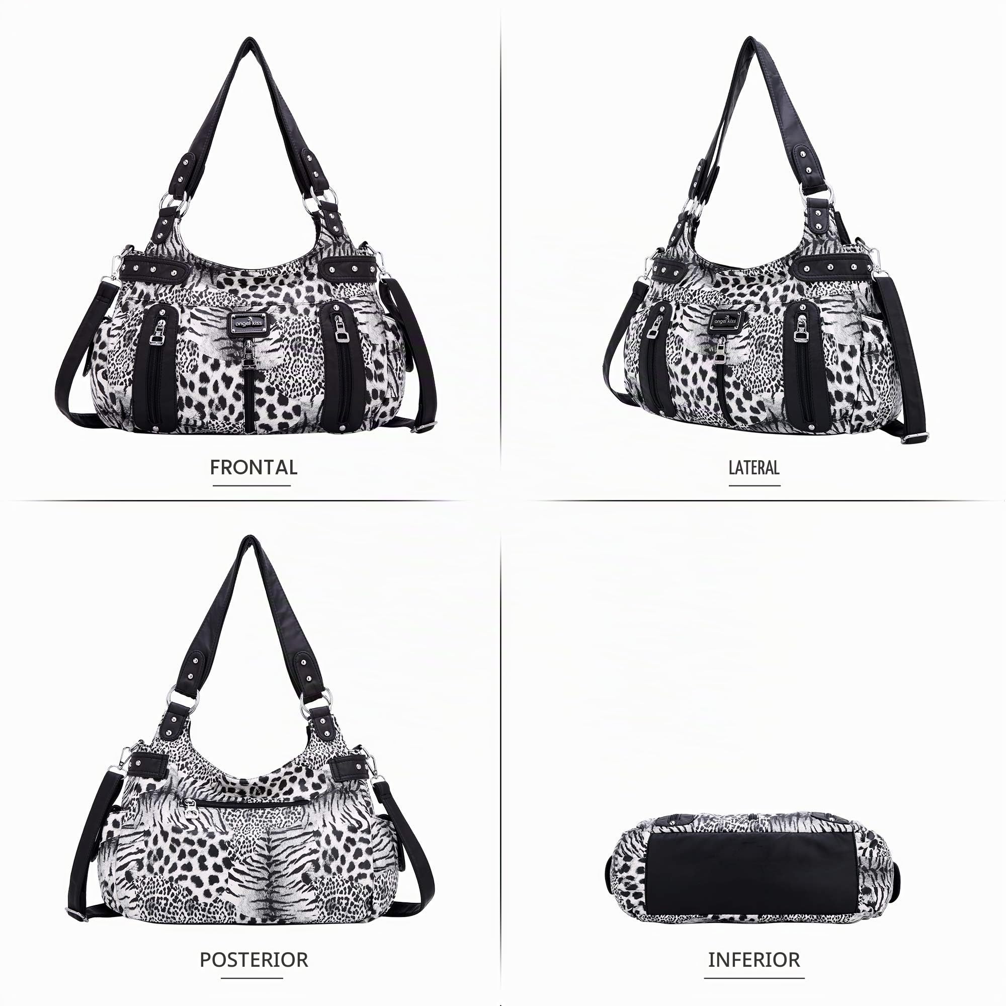 Angelkiss - Bolsos grandes con asas para mujer, de piel sintética lavada, de media luna tipo hobo, de hombro, bohemios, cruzados
