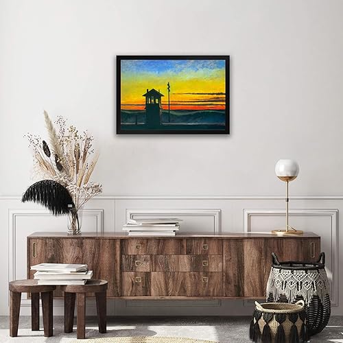 Miniatura 3 de Lost Cabin Railroad Sunset por Edward Hopper  Marco plano negro de lienzo  Reproducción de pintura de obras de arte finas  Póster decorativo