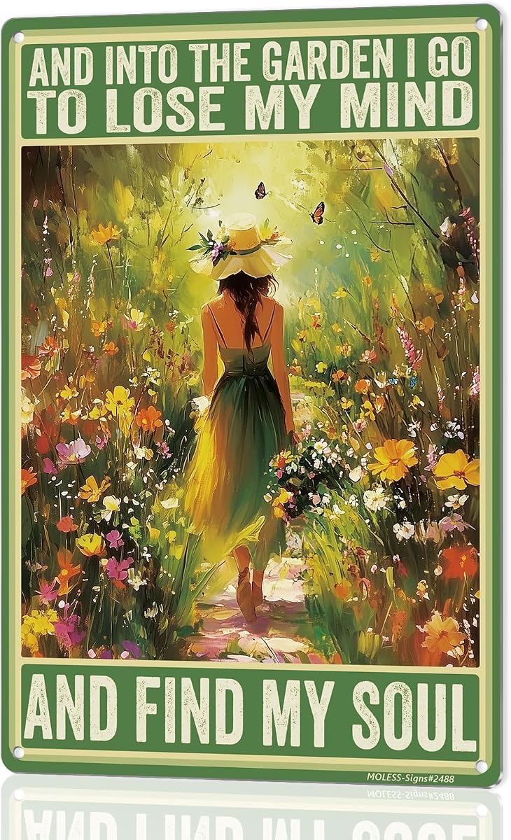 Letrero de jardín de 8x12 ″ | Decoración de jardín inspiradora, Encuentra mi alma, 2488 | Estilo inspirador floral; Señales de jardín y decoración para exteriores; Regalos para mujeres y mamás; Regalos para amantes de las plantas; Aluminio resistente a la intemperie
