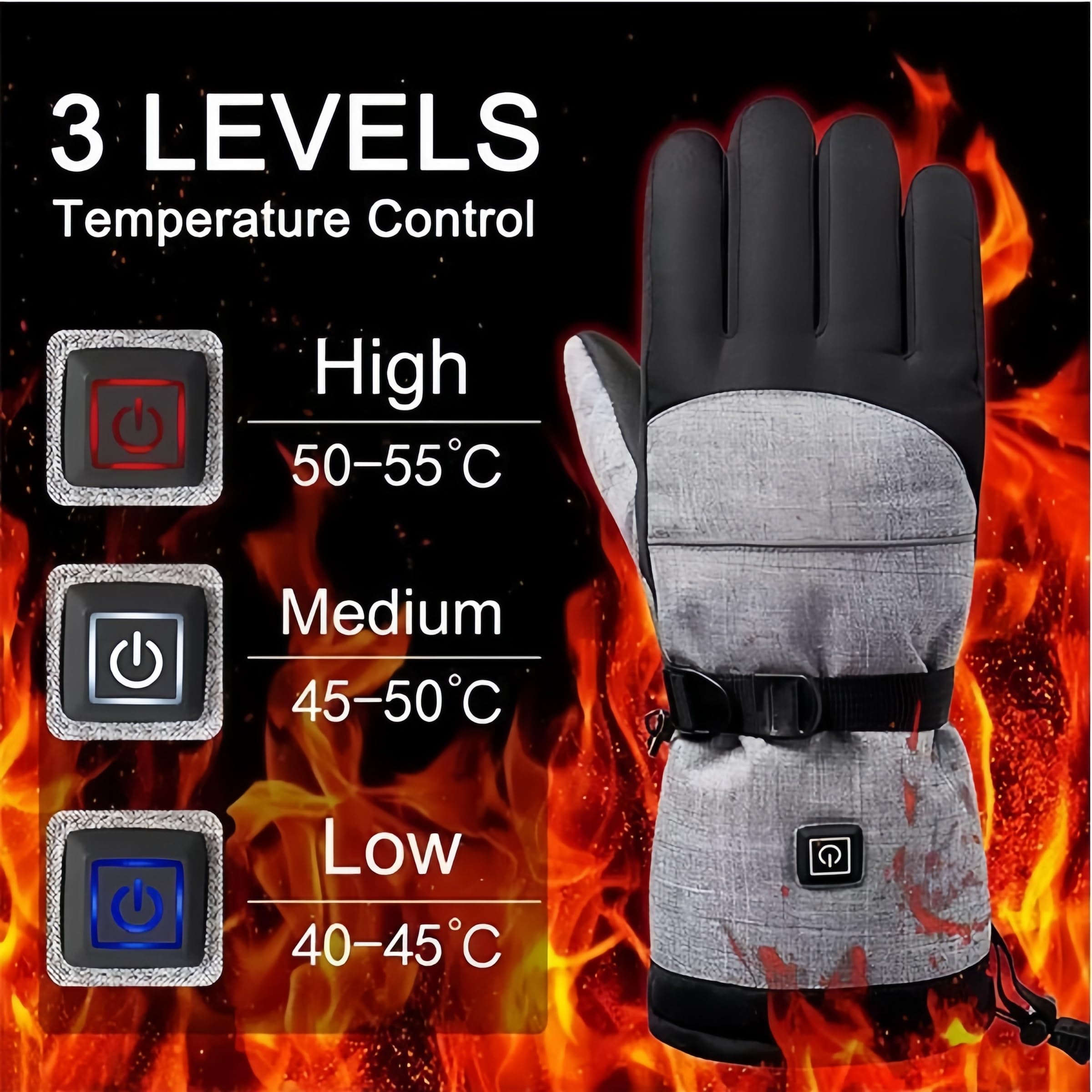 Heated Gloves for Men Women, 5000mAh Rechargeable Winter Heated Motorcycle Gloves Waterproof & Windproof Touchscreen Electric Heating Glove for Hunting Riding Skiing Skating Hiking, Black