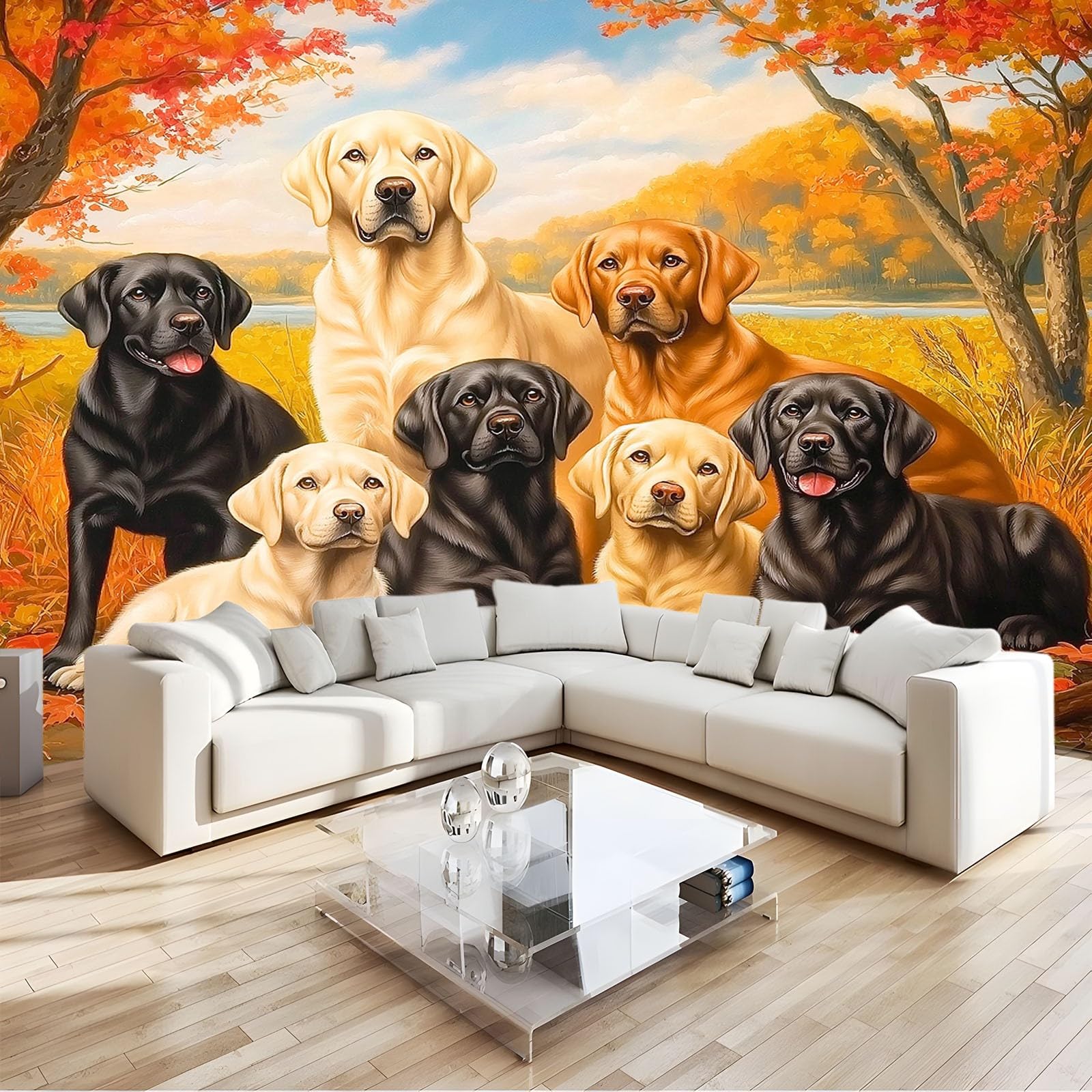 Labrador retriever automne papier peint panoramique mural 250x175