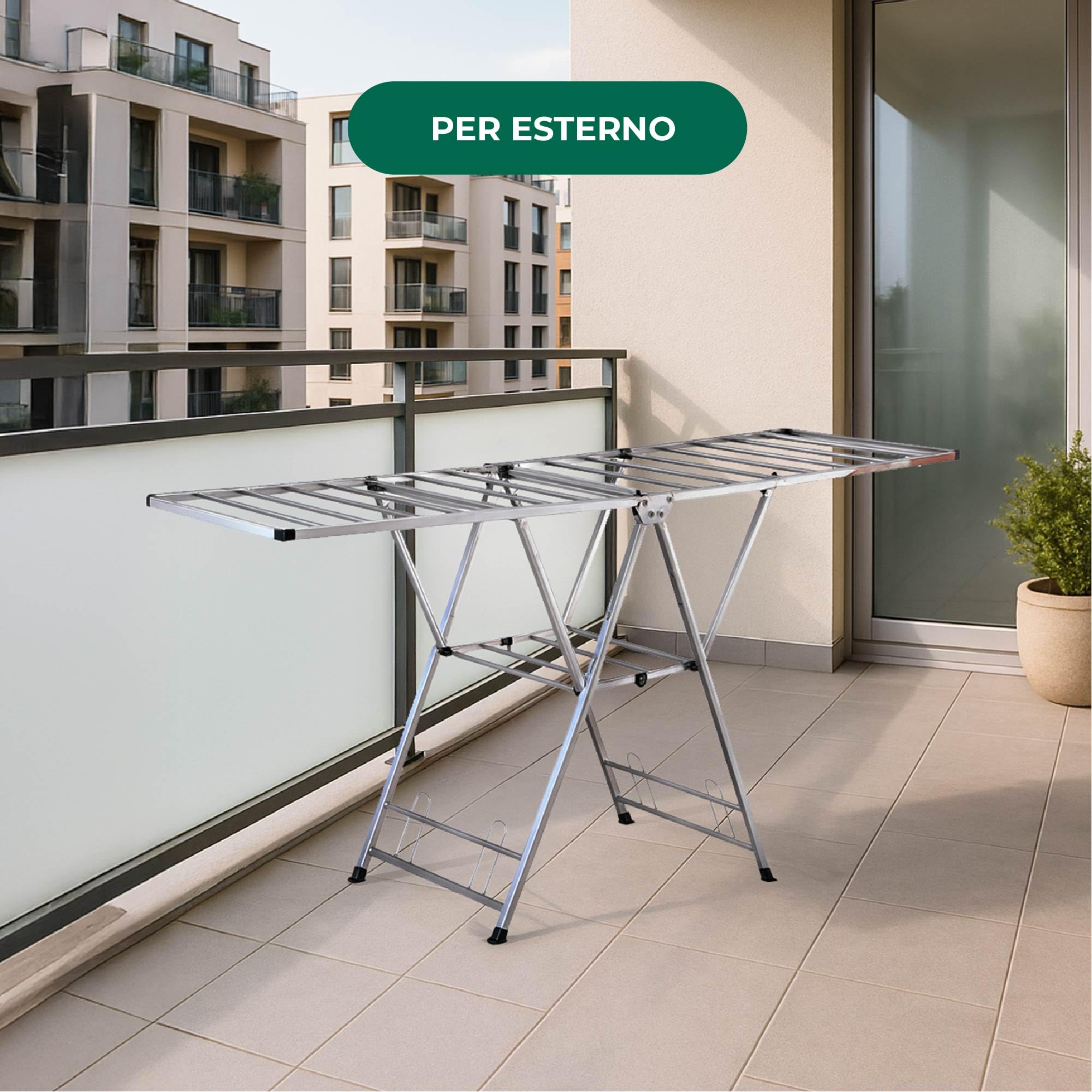 IlGruppone Stendibiancheria in Acciaio Inox 180 Cm Pieghevole Stendino Robusto Griglia Antipiega Portatile per Uso Interno Esterno Piedini Antiscivolo