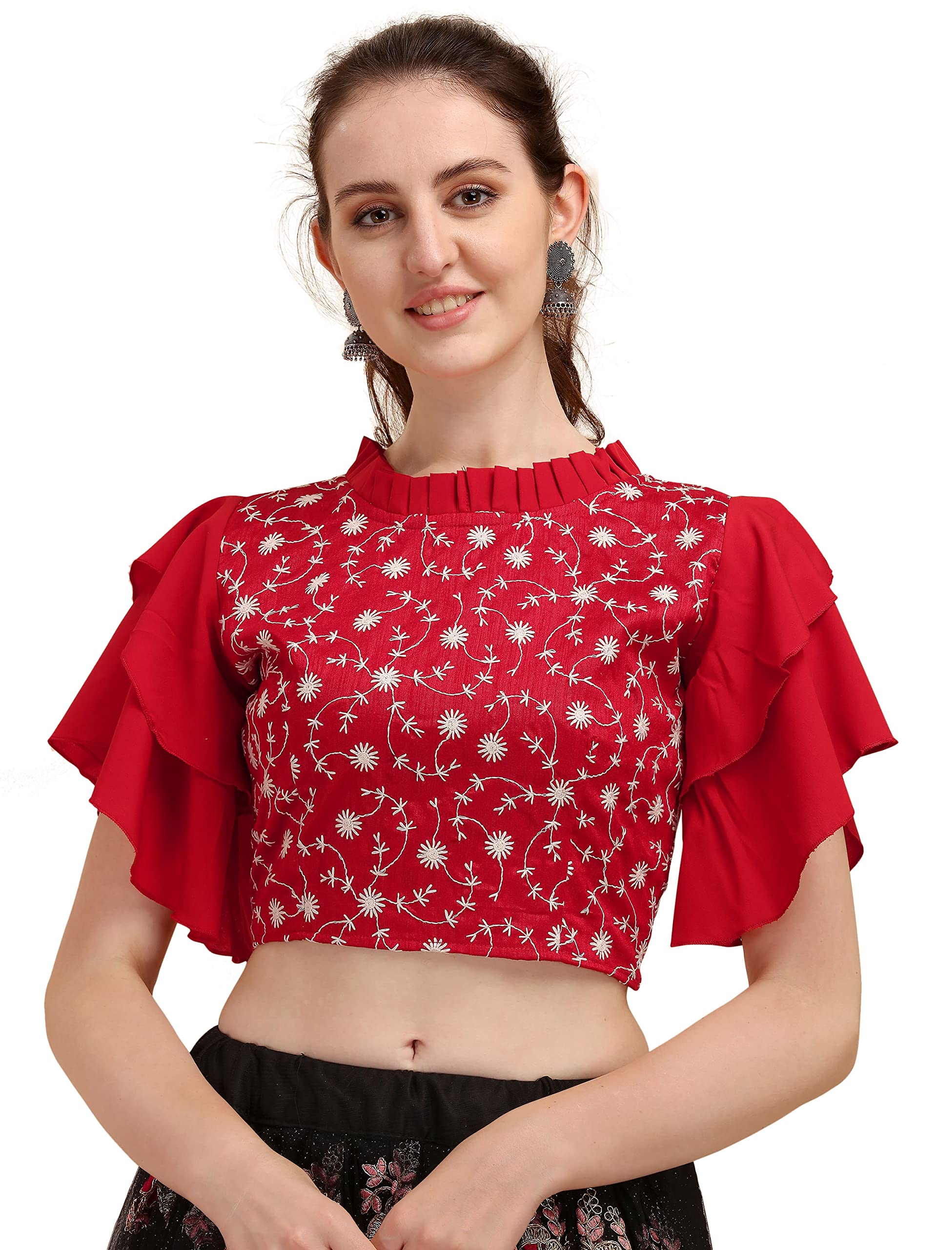 Paralians Casual Layered Cotton Embroidered Women Top