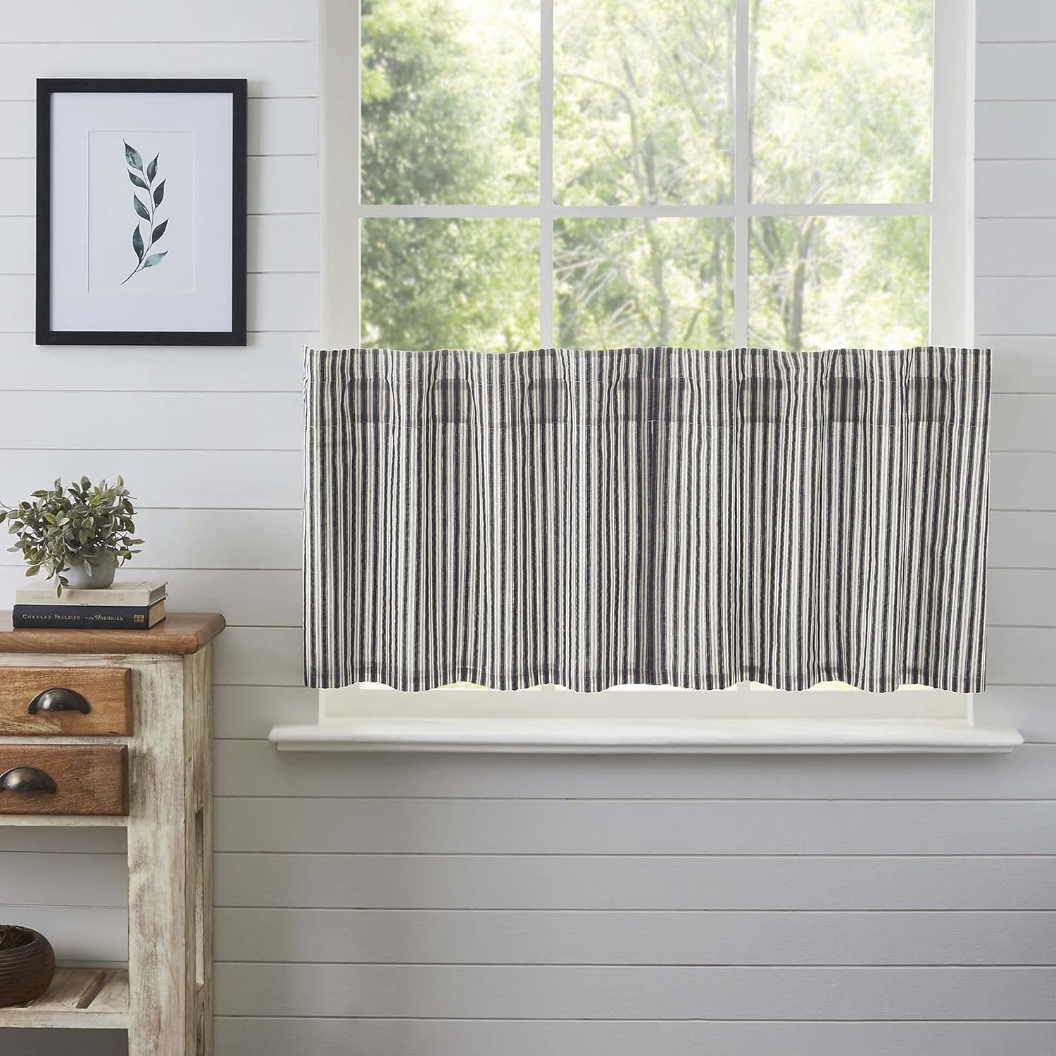 VHC Brands Ashmont Grey Ticking Stripe Country Farmhouse Tier Curtain Set 36"x36"