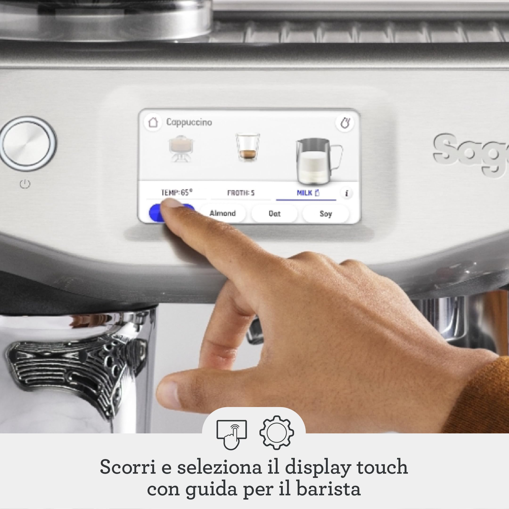 Sage - The Barista Touch Impress - Macchina da Caffè con Montalatte Automatico e Macinacaffè Integrato - Dosaggio Intelligente, Pressino Assistito, 8 Programmi - Tartufo Nero