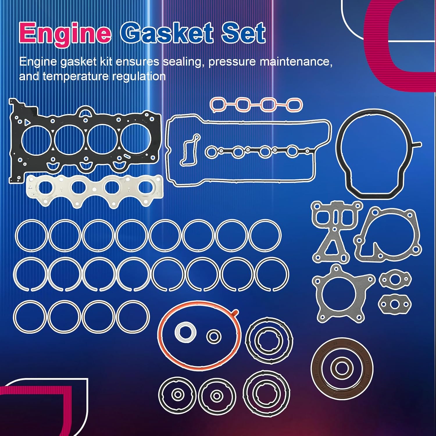 Engine Overhaul Rebuild Kit for 2012-2019 Kia Rio/Soul 1.6L & Hyundai Veloster/Accent 1.6L - Includes Pistons, Gaskets, Timing Chain, Crankshaft, Bearings - OE 23110-2B610, 603N6-2BU00