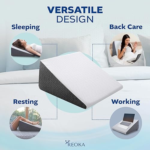 Miniatura 6 de REOKA Almohada de cuña de espuma viscoelástica (12 pulgadas de altura) posicionador de cuña con funda jacquard elegante para reflujo ácido,