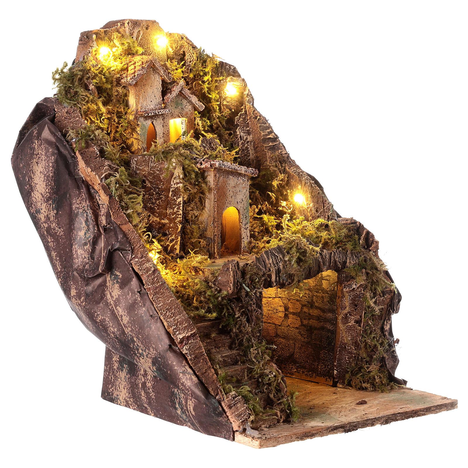 Holyart Presepe Napoletano: Borgo con grotta centrale e scalinata 35x25x25 cm