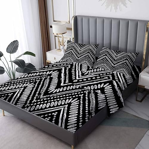 NOGAWA Sábanas a rayas blancas y negras tamaño individual XL, sábanas de nacionalidad, sábanas y fundas de almohada estampadas de 3 piezas, sábana
