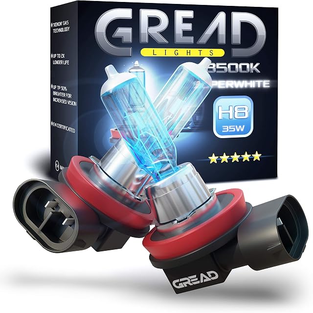 Gread H8 Super białe ksenonowe lampy halogenowe, 8500 K, 35 W, certyfikat E