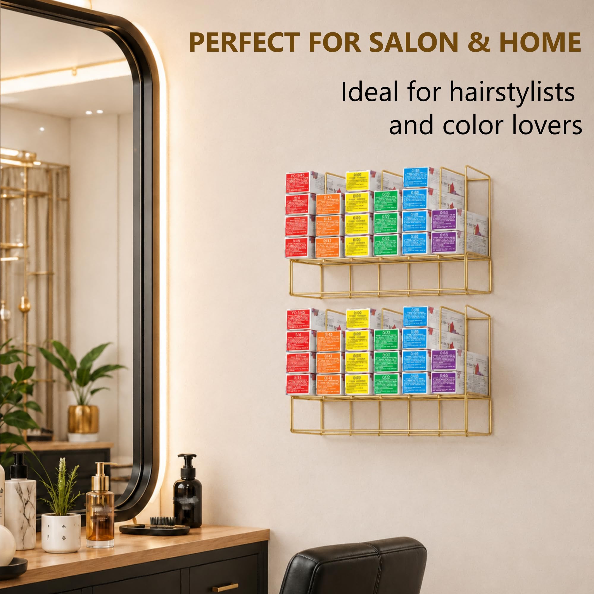 Meudid Organizador de color de cabello para salón de belleza, 2 estantes de metal para teñir el cabello, armario montado en la pared disponible