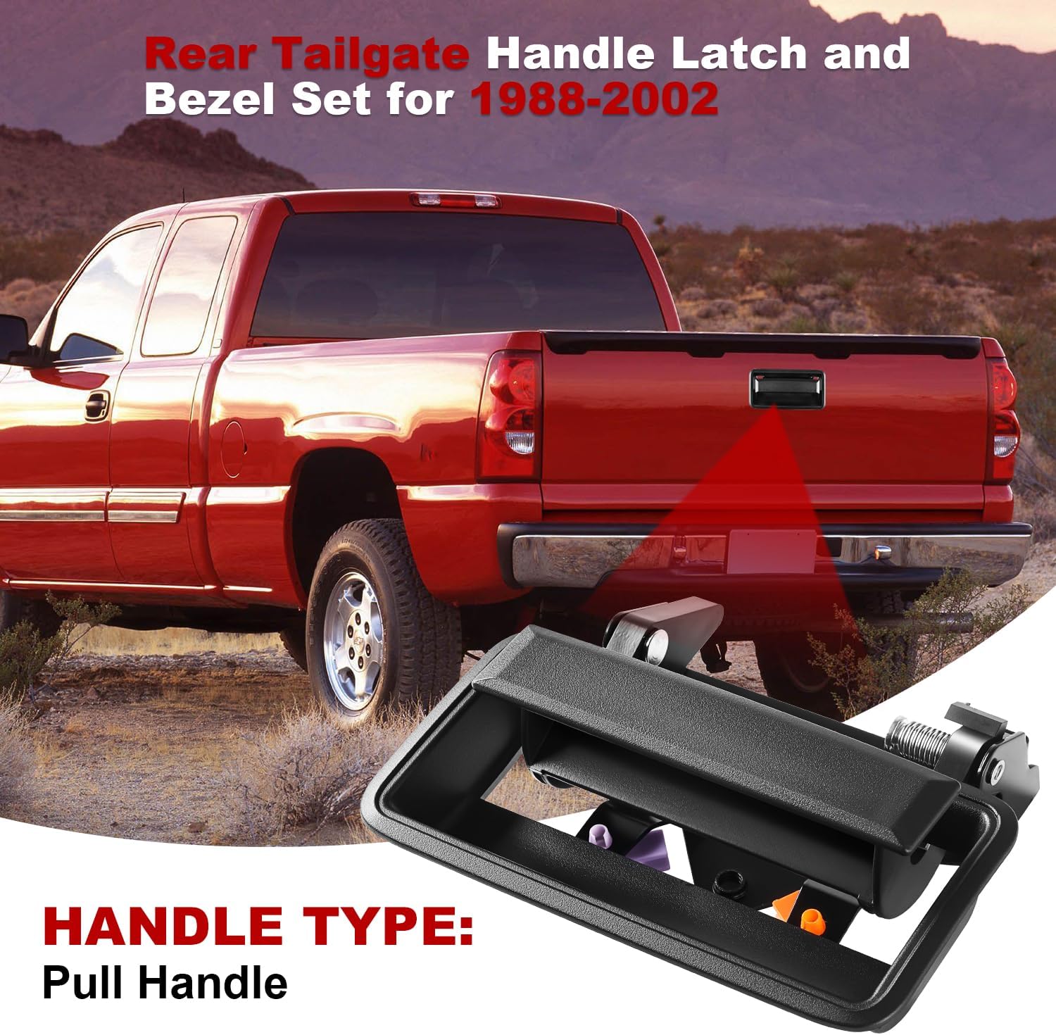 FAERSI Metal Tailgate Handle Latch w/Bezel Compatible with1988-2002 Chevrolet Chevy GMC Truck C1500 C2500 C3500 K1500 K2500 K3500,Repalces# 15991785 15991786 GM1915101 GM1916101