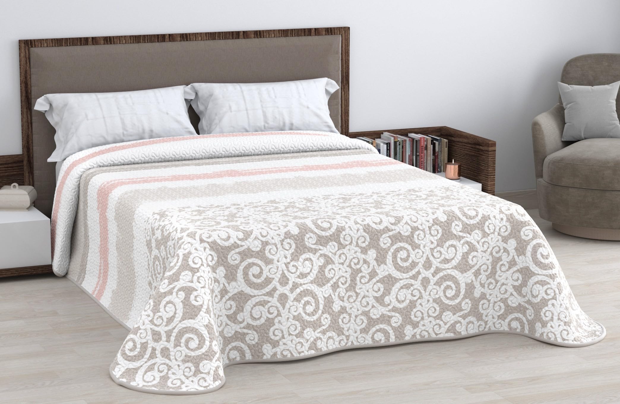 HM'S HOME'SECRET Colcha Bouti Estampada de 100% Microfibra Suave - Variedad de Diseños y Tamaños (Liso Gris, Cama 150cm) — view 30
