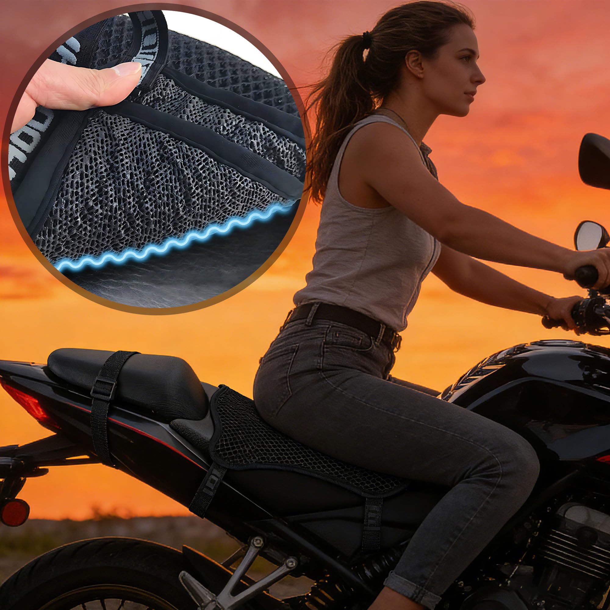 Cuscino Sella Moto, Cuscino Moto Passeggero, Materiali Della Rete Spaziale 3D, Dimensioni 36 * 32cm, Struttura Apicolare Bionica, Respirabile, Ammortizzante, Antiscivolo, Confortevole