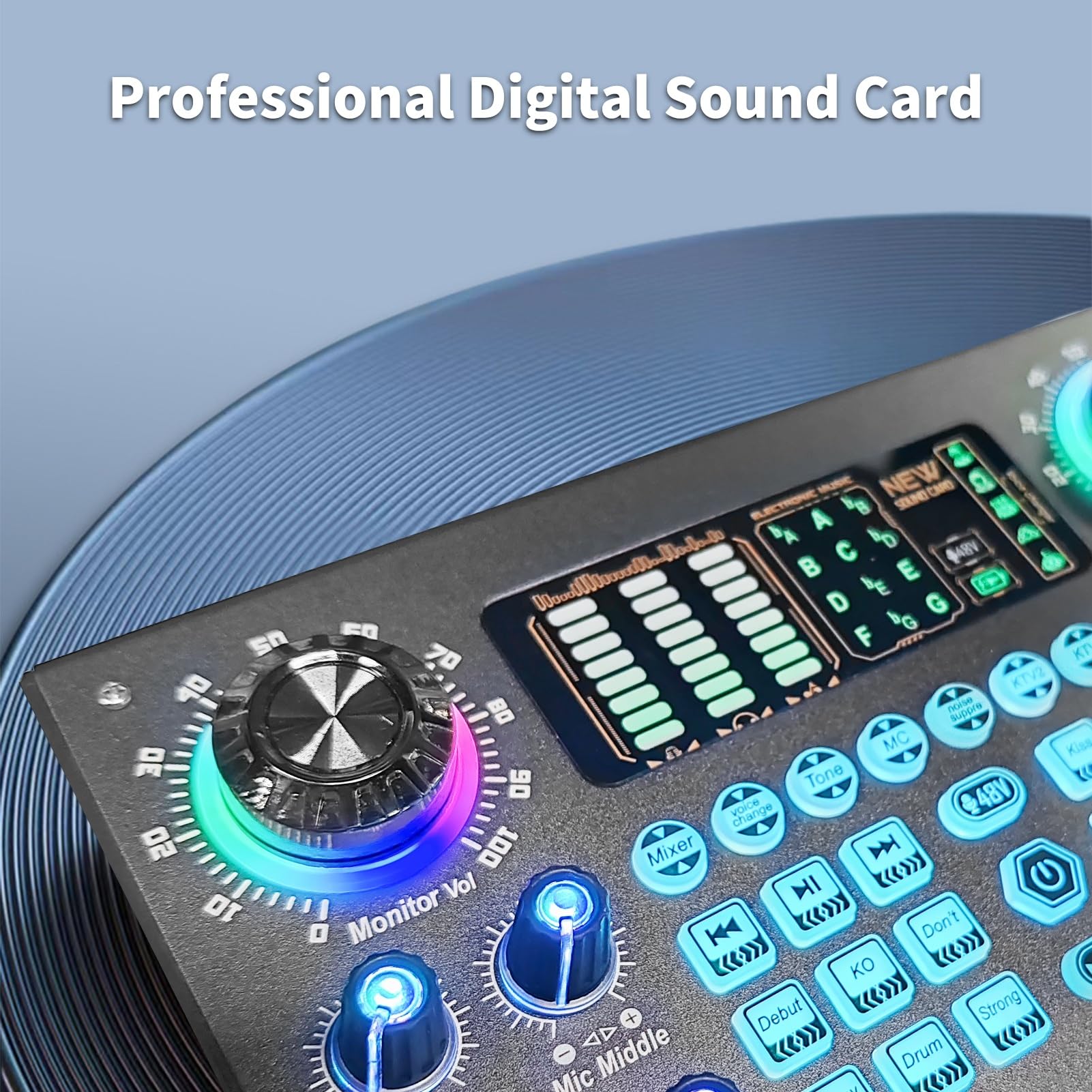 Mezclador multifunción Tarjeta de sonido digital portátil BT Consola de mezcla USB Alimentación fantasma incorporada de 48 V