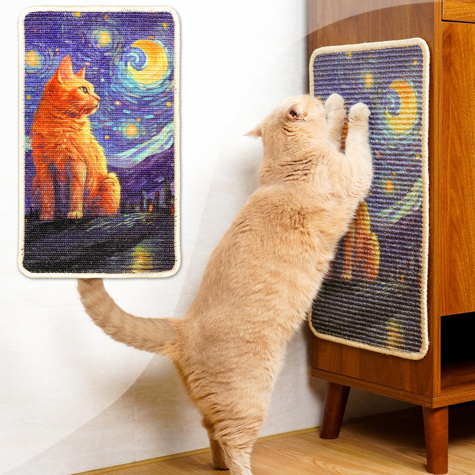 SOLDAY Sisal Cat Wall Scratcher 22x13 inch for Floor Wall Carpet Couch Furniture, Cat Scratching Posts with Velcro Tape, Anti Scratch Furniture