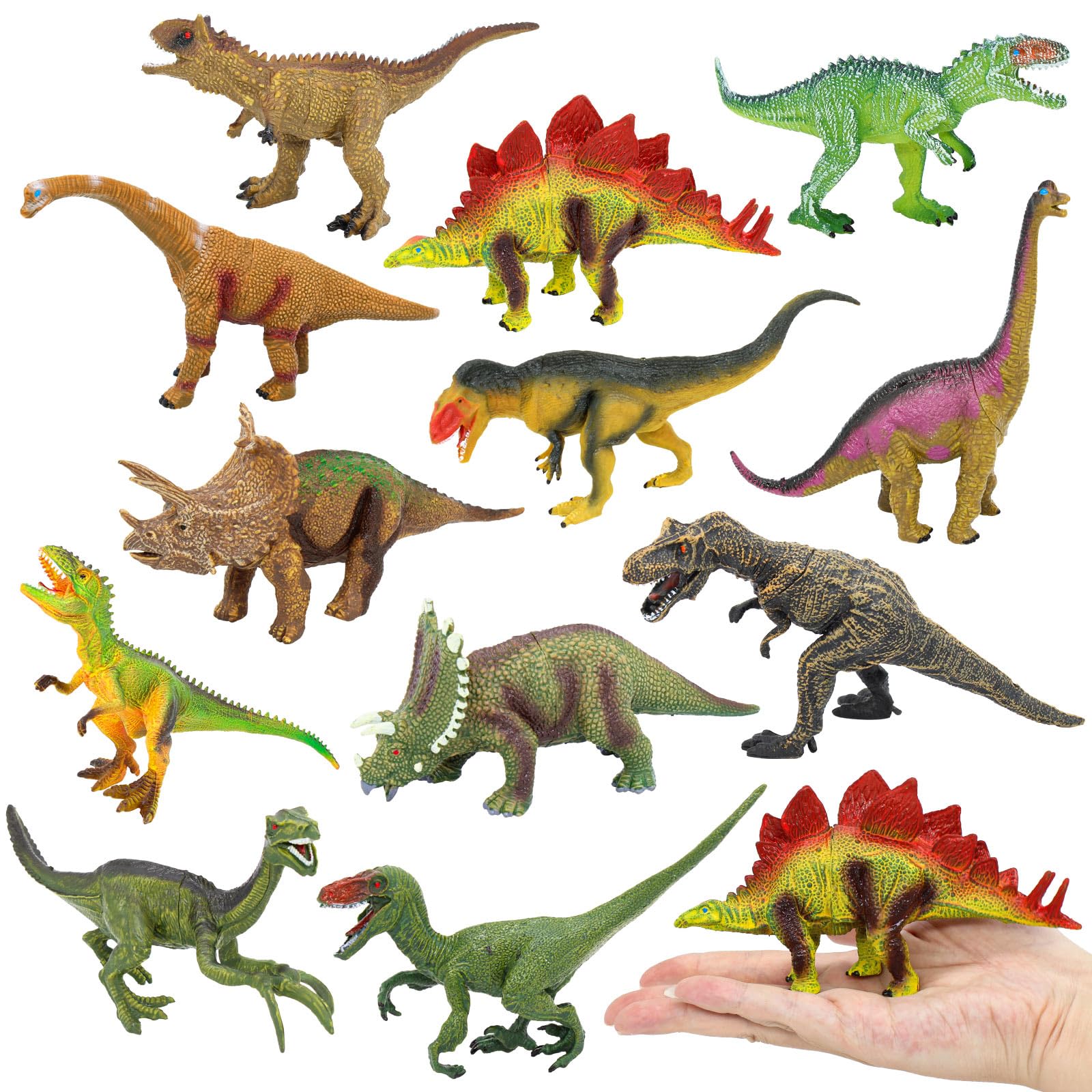 iftnotea 12PCS Realistic Large Dinosaurs Toy Figures for Kids 3-5, Dino Figurines with Trex, Party Favor Christmas Birthday Gift for Toddlers