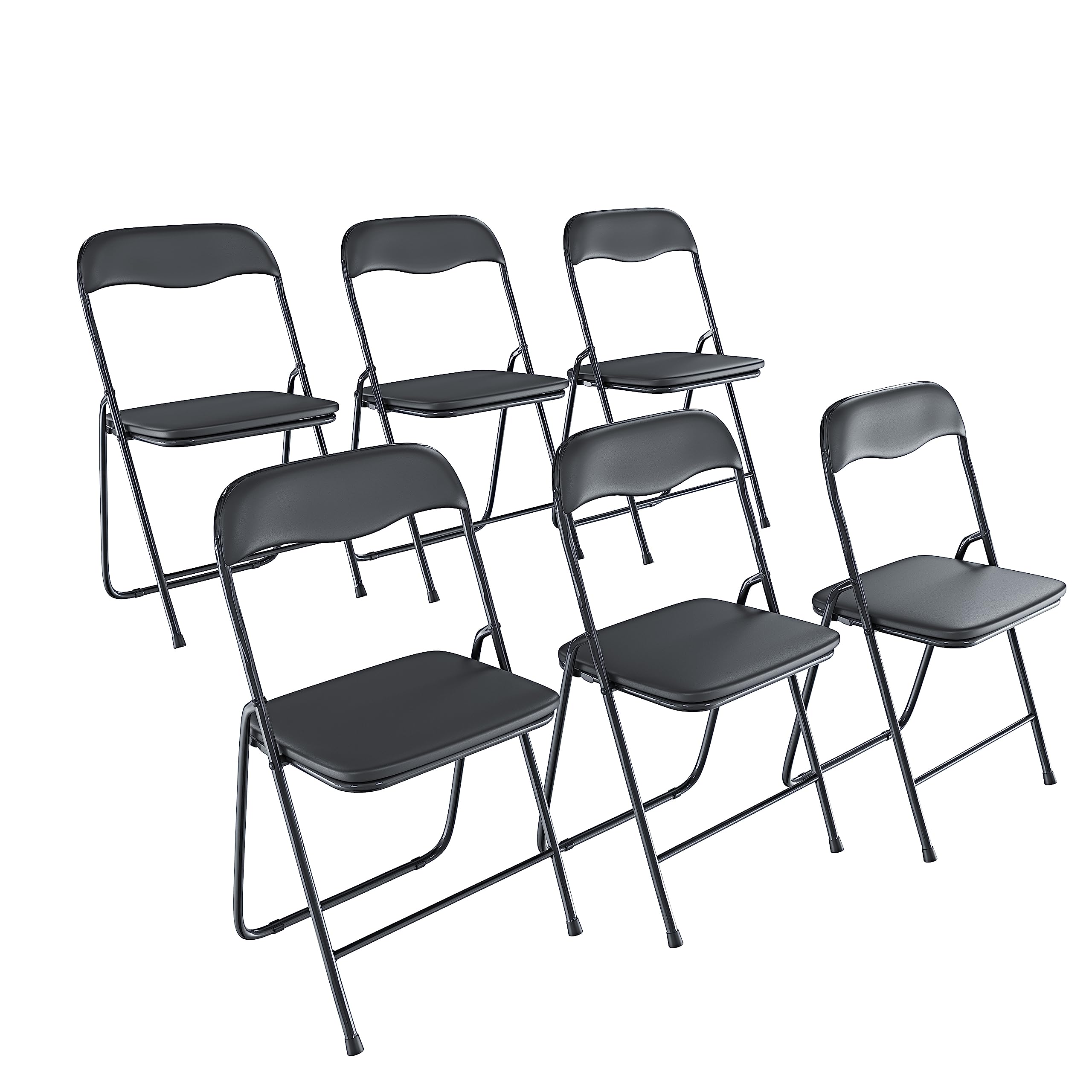 Arreditaly Set da 6 Sedia Pieghevole Slim Opaca in Metallo Sedie Salvaspazio per Ufficio Casa Campeggio Salotto Cucina In Ecopelle con Comoda Seduta Imbottita 78 x 44 x 44 cm (Black)