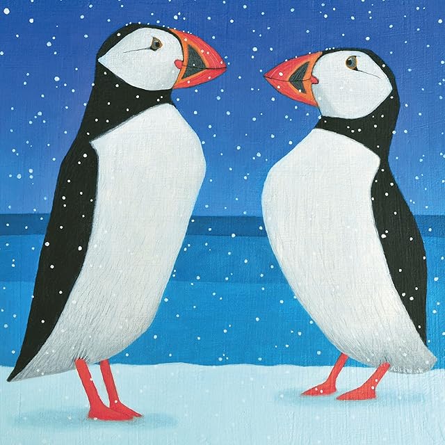 Almanac Charity Christmas Cards Pack - Puffin Pair - 8 Large Christmas Cards For Charity - 50p In Support Of The British Heart Foundation, Blue, 16 x 16 CM