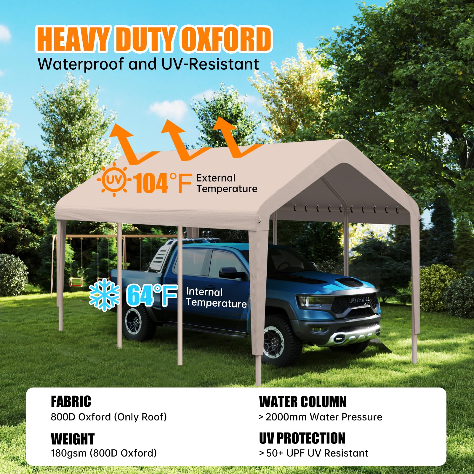 Carport Canopy Cover - Beige Replacement -4