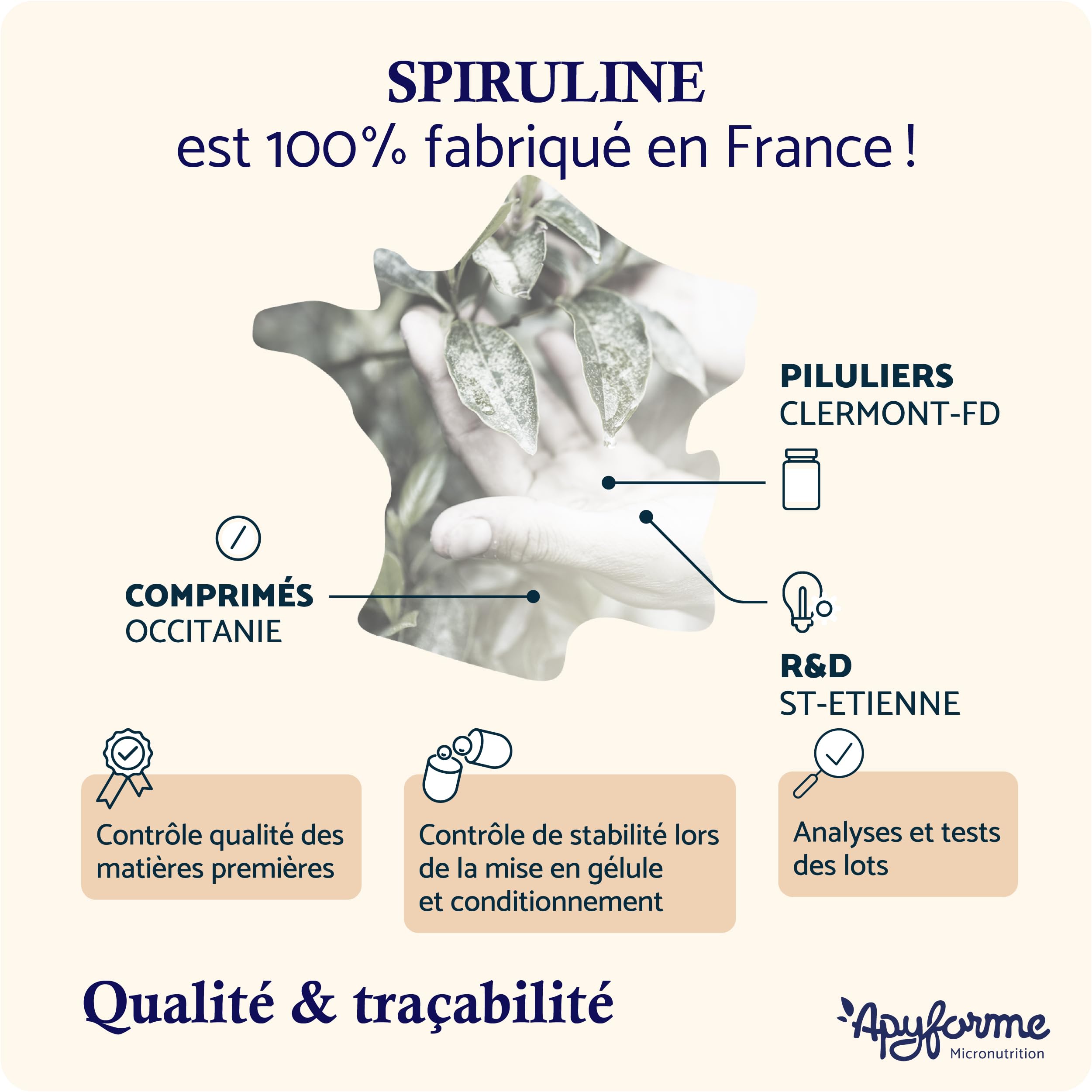Apyforme - Spiruline BIO Française - Haute Concentration Jusqu'à 25% de Phycocyanine - Culture Paysanne Écoresponsable - 180 Comprimés Super Protéinés - Origine France