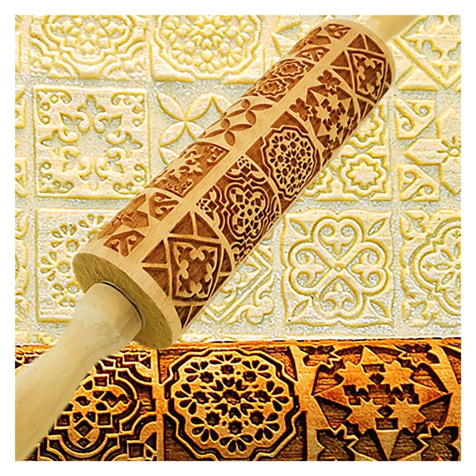 Rodillo de amasar de madera con patrón exquisito, herramientas for hornear con relieve, molde for galletas con cuadrícula cuadrada grabada, rodillos de amasar grabados Rodillo para Masa Madera
