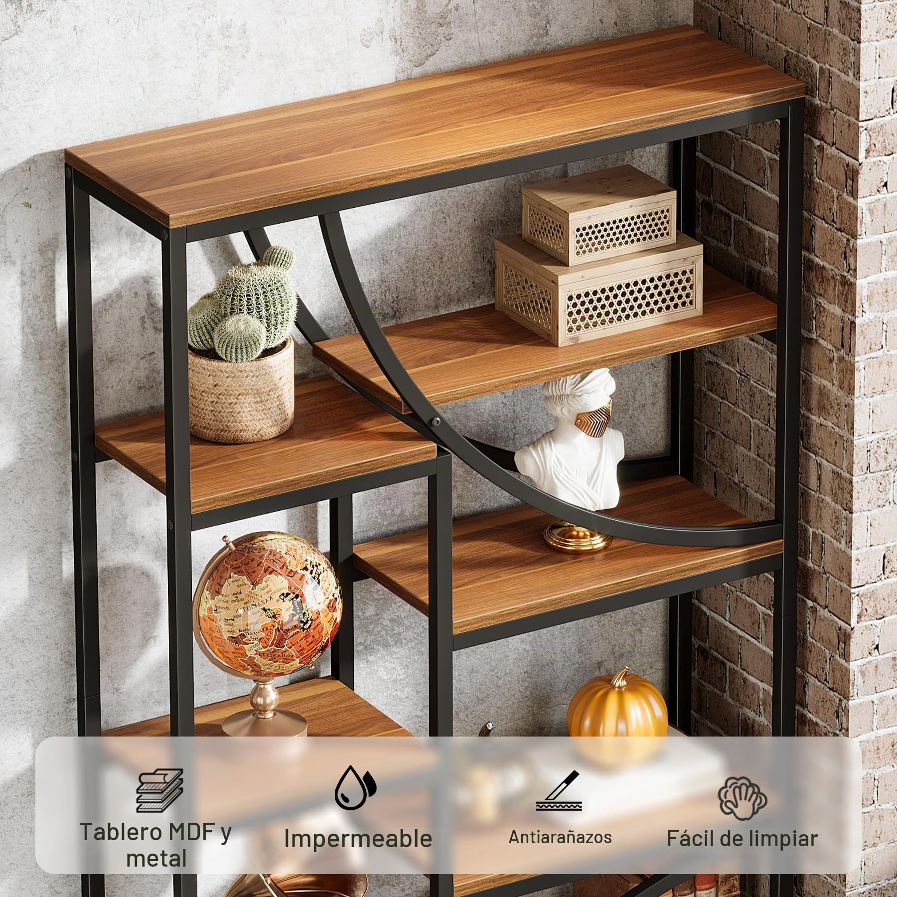 Tribesigns Estantería Alta 180 cm, Industrial Librería de 9 Niveles, Estanterías Geométricas Grandes con Balda Abierta, Estante Expositor Libre de Madera y Metal para Sala de Estar, Marrón y Negro