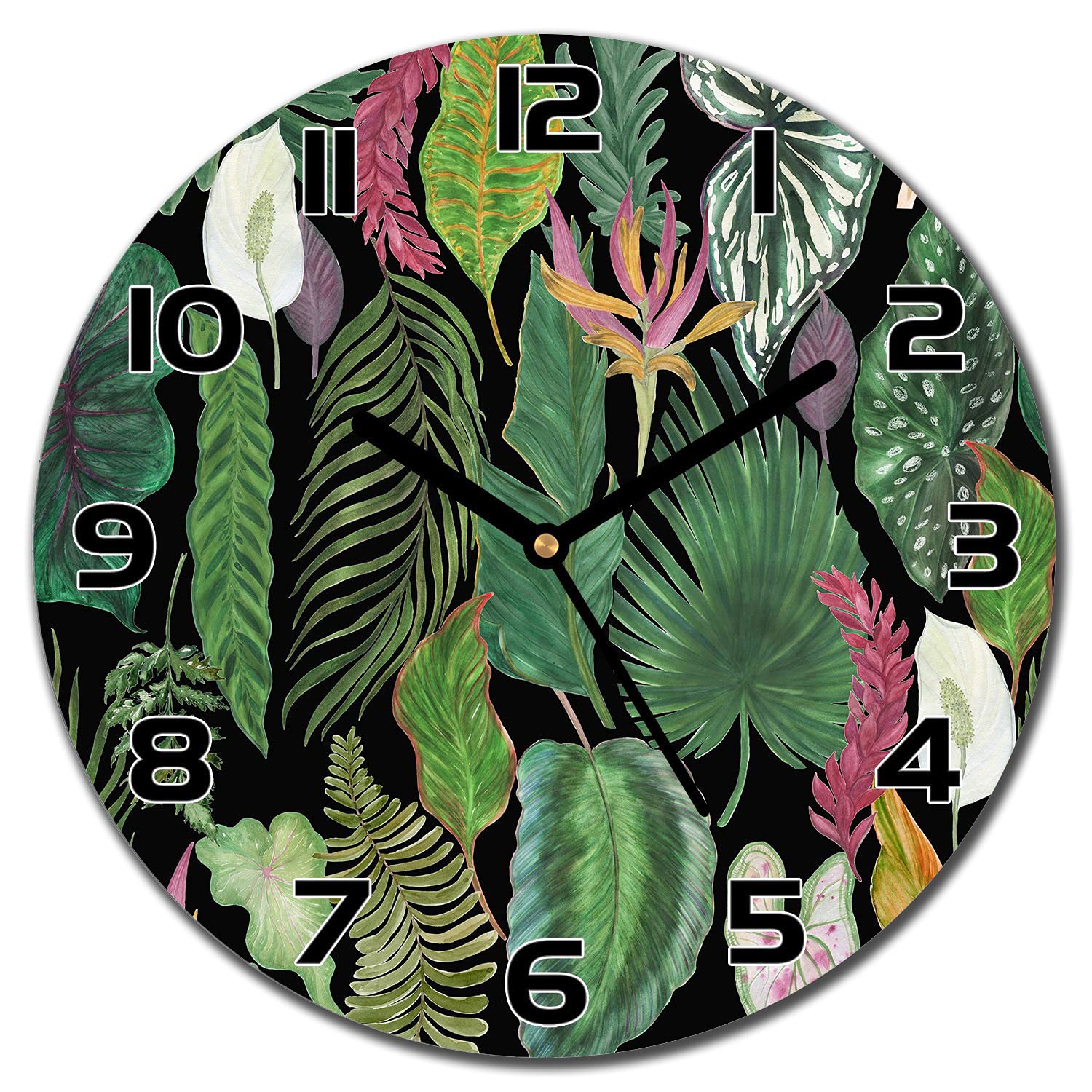 Horloge murale en verre pour salon de 30cm au design moderne de feuilles