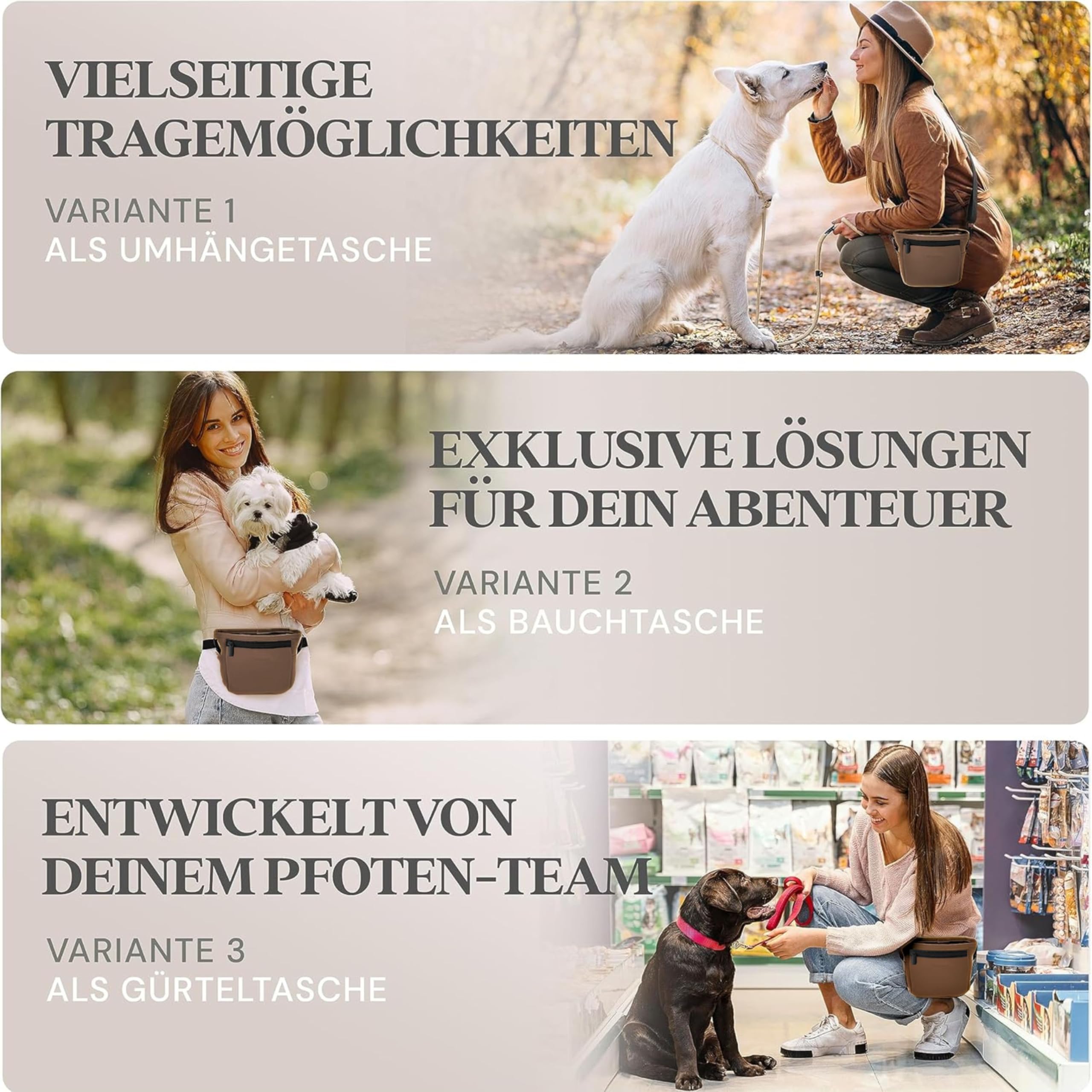 Leckerlitasche für Hunde aus Kunstleder - Gassitasche mit Einhand Magnet-Verschluss - Hunde-Leckerli-Beutel (Größe S - Braun)