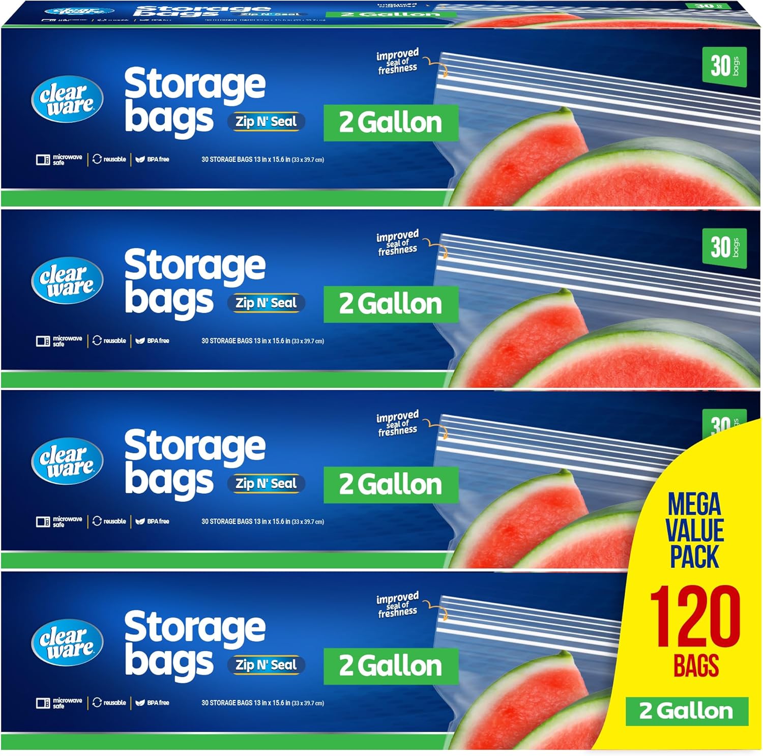 2 Gallon Storage Bags with Double Zipper (120 ct)