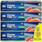2 Gallon Storage Bags, Double Zipper Seal - 120 Count, (4 Packs of 30) Resealable Thick Plastic Food Storage Bags - Microwave-Safe, BPA Free - Resealable Containers for Lunch, Snacks, Meals