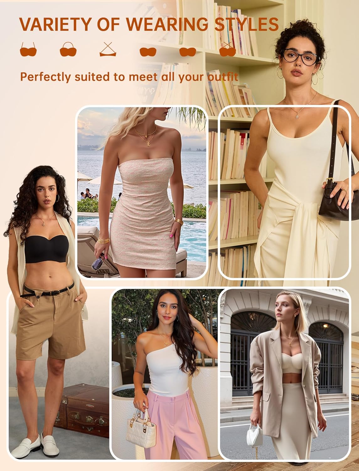 OEAK Womens Strapless Bras Underwire Non-Slip Tube Top Push Up Bralette Seamless Padded Bandeau Bra Nude 40D - Image 5