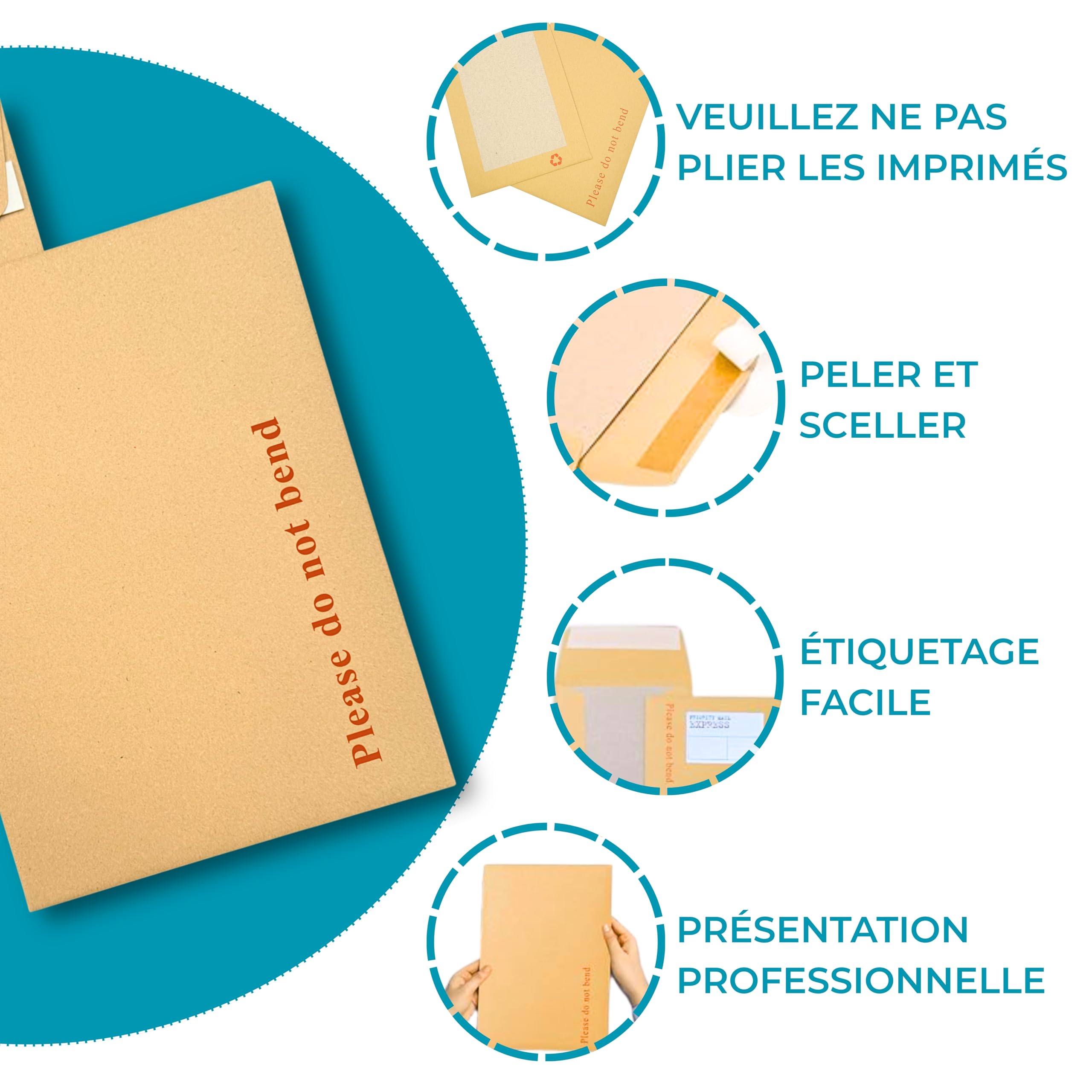 Double Dragon Lot de 20 Enveloppes Manilla A5 C5 à Dos Rigide | 229mm x 162mm | "Veuillez Ne Pas Plier" Imprimé | Rembourrées et Résistantes aux Manipulations | Fermeture Auto-Adhésive