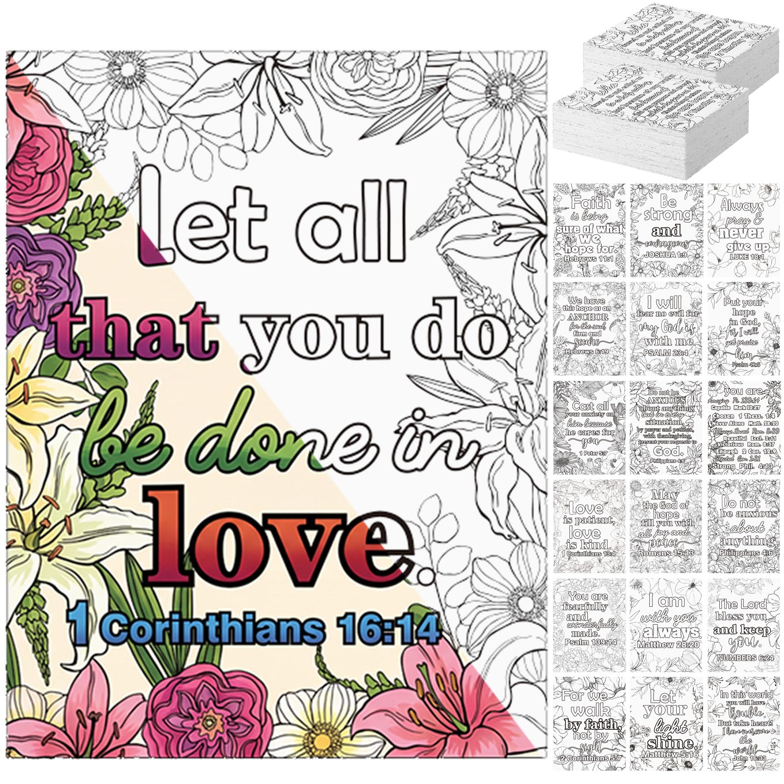 Tinlade 200 Pcs Christian Psalms Coloring Cards for Stress Relieving Black Bible Coloring Postcards to Color and Share Inspirational and Encouragement Church Gift Favors 4.7" x 3.6"