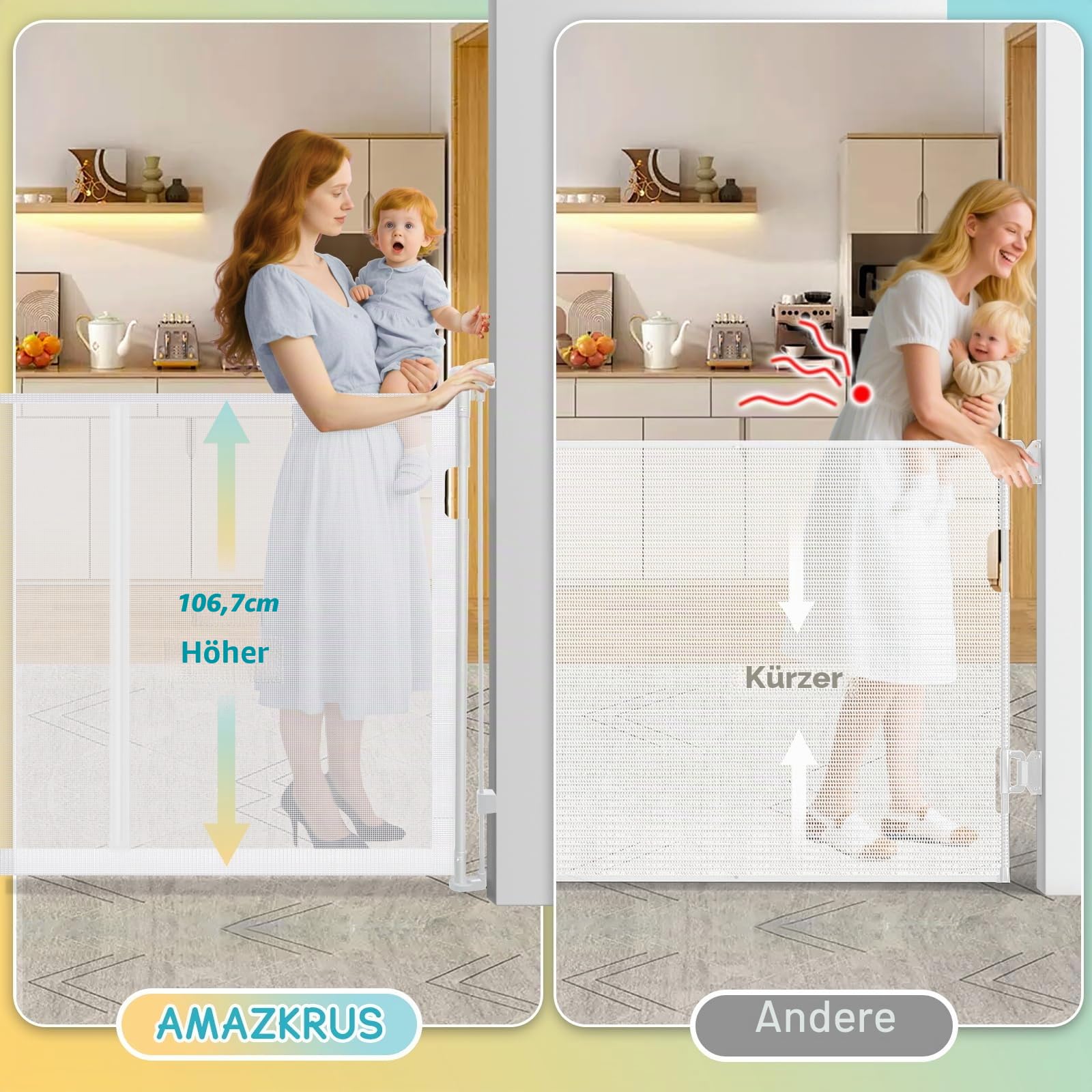 400 cm einziehbares Babygitter, extra breit, verbessertes 105 cm hohes einziehbares Treppenschutzgitter für Baby und Hund, Hundegitter, Babygitter für Treppen/Flur/Innen/Außenbereich