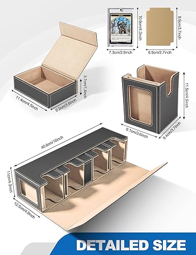 Miniatura 9 de UAONO Card Storage Box with Dice Tray for MTG Yugioh, 5 in 1 Card Deck Case Holds 900+ Unsleeved Cards, Strong Magnet Card Organizer Compatible with