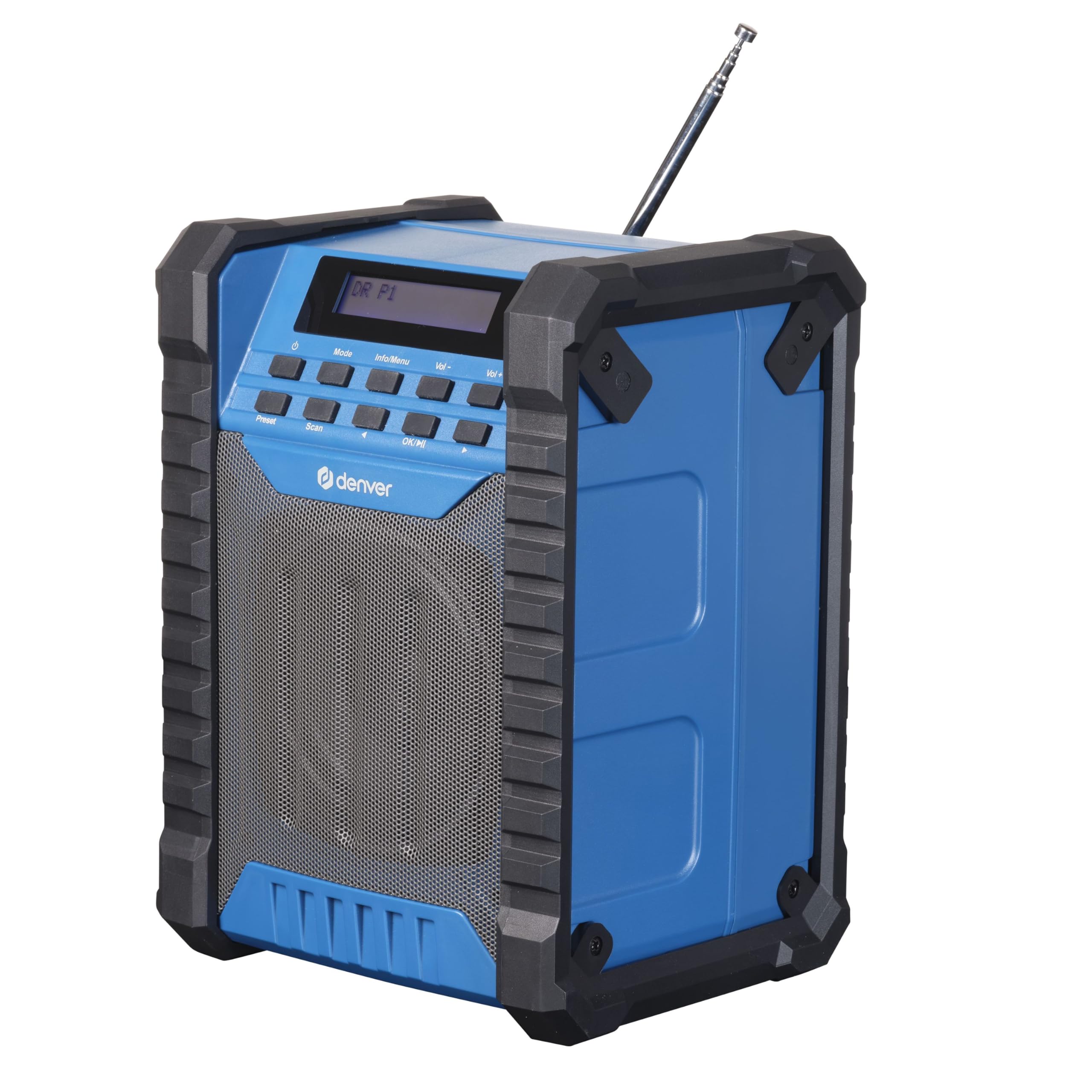 Denver WRD-60 Baustellenradio mit DAB+ / DAB/FM & Bluetooth – Akku Radio mit 2000 mAh - IP54 Staub- & spritzwassergeschützt - Werkstatt Radio mit USB-C & AUX