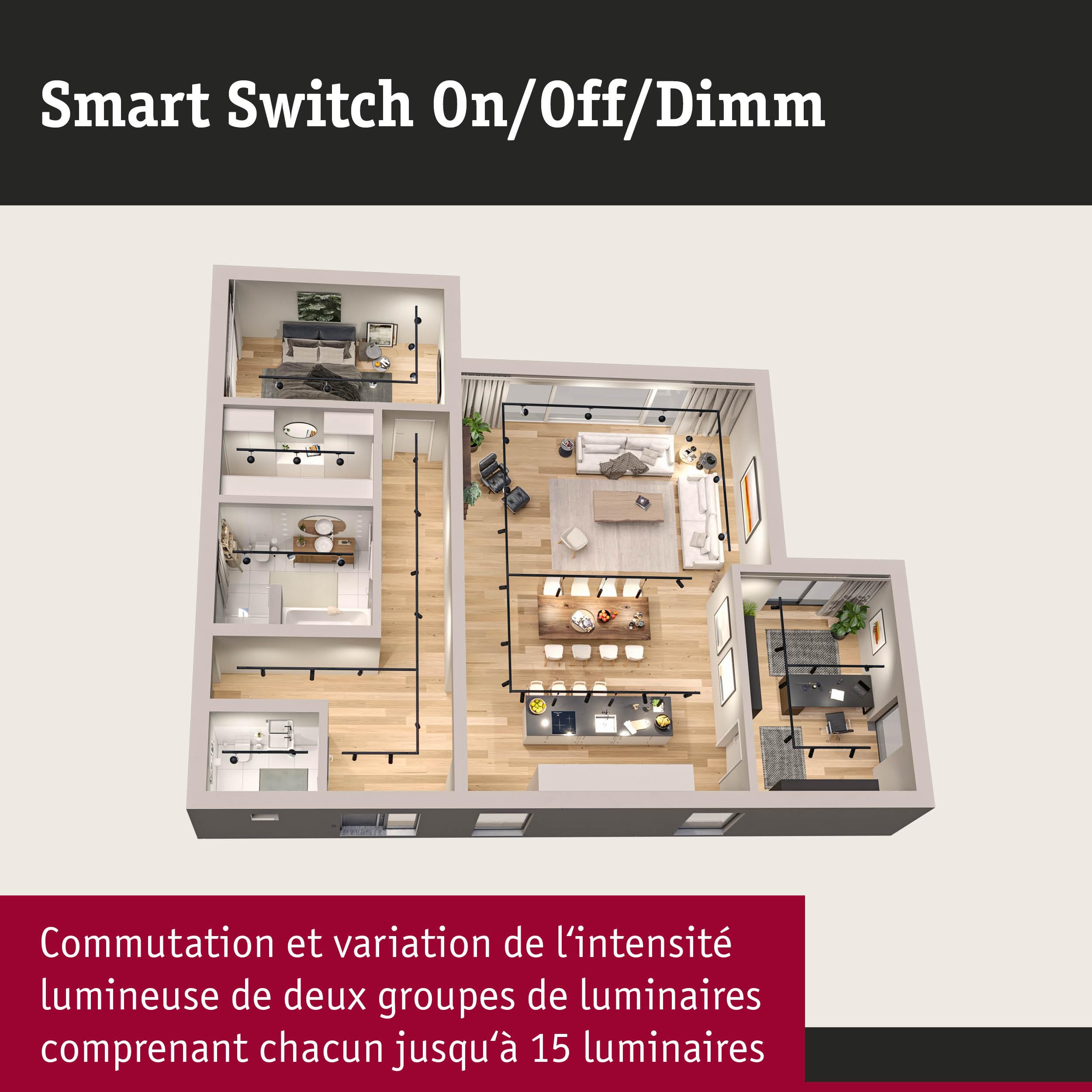 Paulmann 50134 Smart Home Zigbee commutateur mural On/Off/Gradable Blanc commande plastique