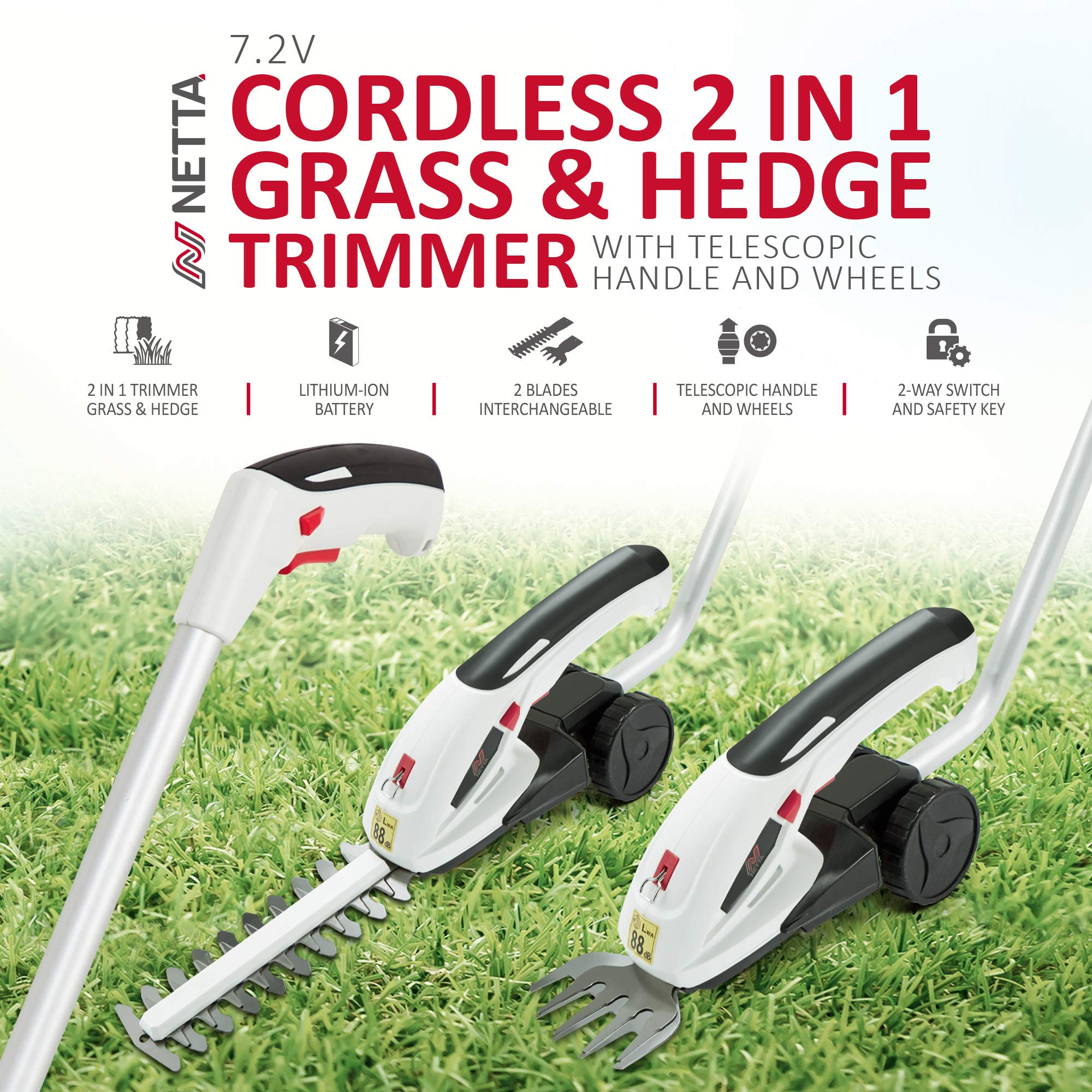 Buy NETTA 7.2V Cordless 2 in 1 LithiumIon Grass and Hedge Trimmer