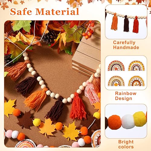 Miniatura 10 de Sumind Guirnalda de borlas de arco iris, guirnalda bohemia con pompones, guirnalda de bolas de fieltro de arco iris, guirnalda de dulces coloridos