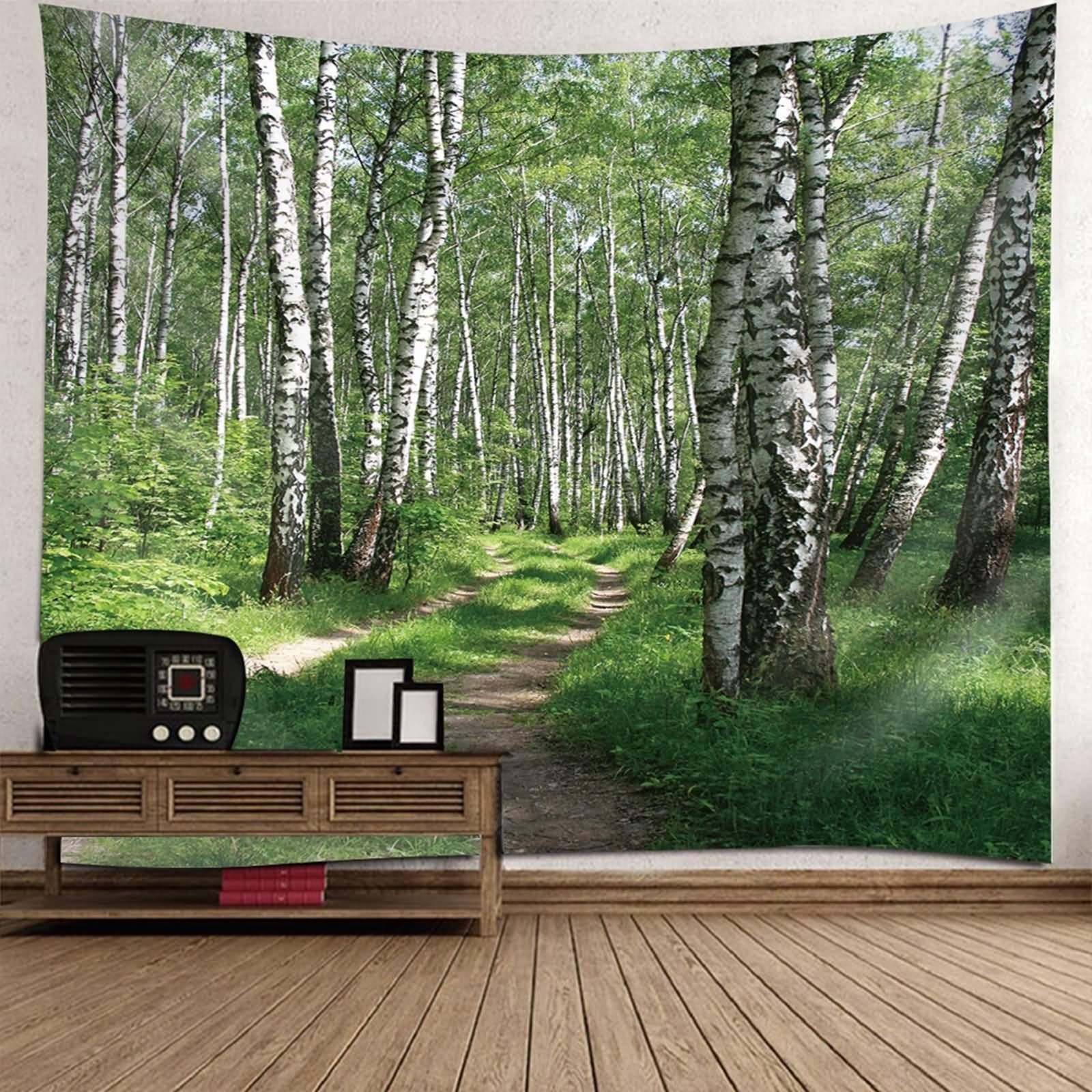 Dywan ścienny w stylu boho, drzewa, zielony, 350 x 256 cm, dekoracja ścienna, do salonu