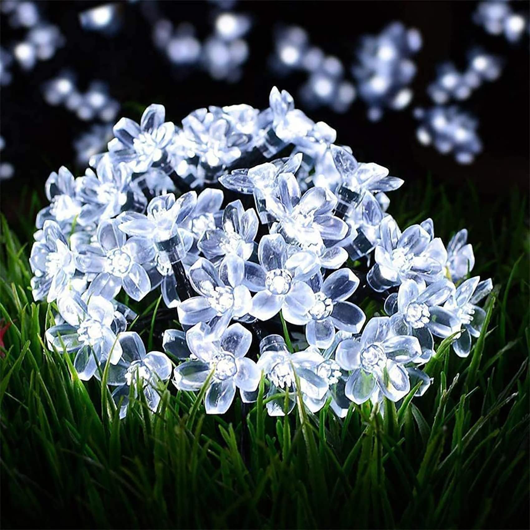 Catena luminosa a energia solare per esterni, con telecomando, catena luminosa a forma di fiore di ciliegio, 52 m, 500 LED con 8 modalità, a energia solare per giardino (bianco)