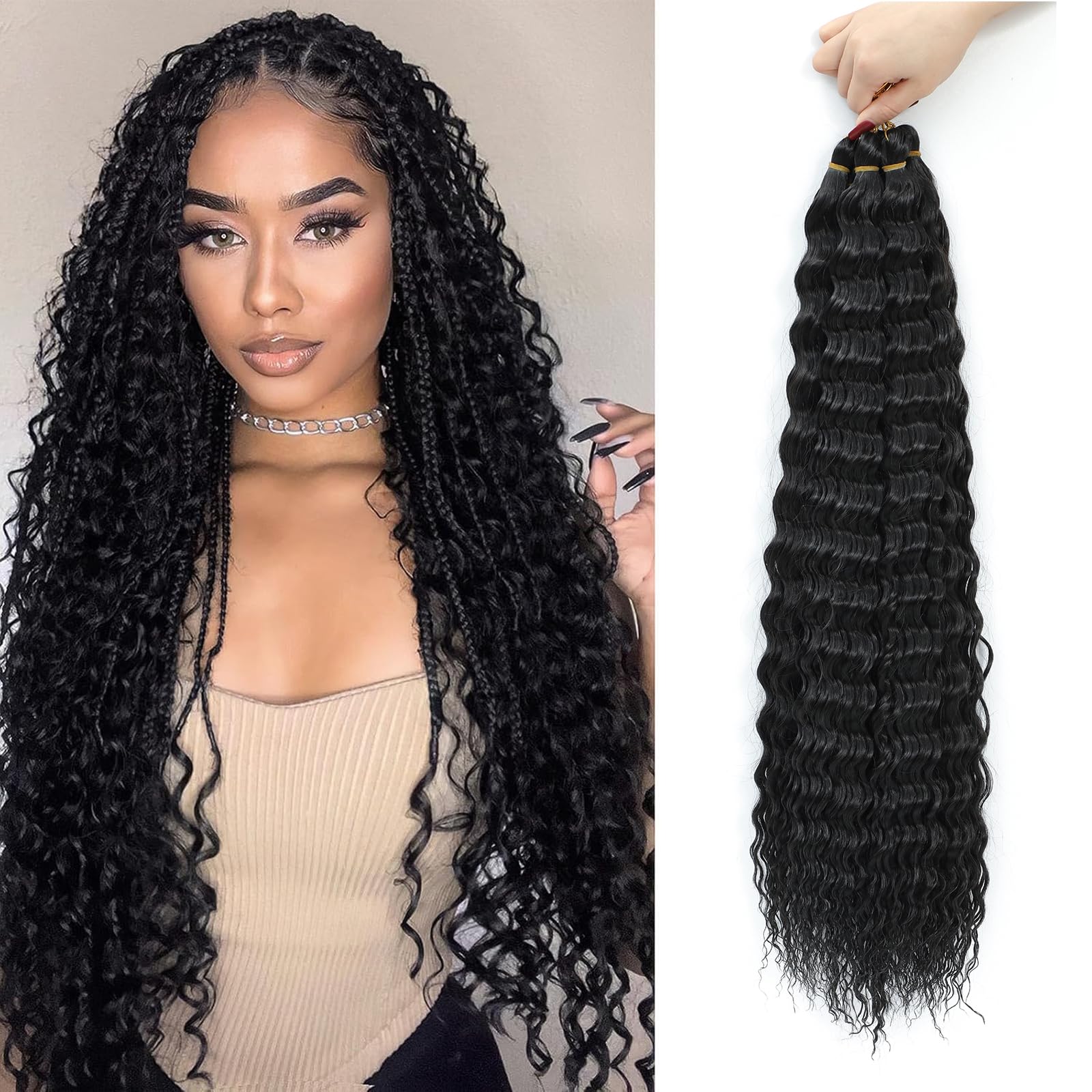 MLETULIPS Ocean Wave Crochet Hair Extensions Deep Wave Braiding Crochet Hair Soft Synthetic Curly Braiding Crochet Hair for Black Women (1B