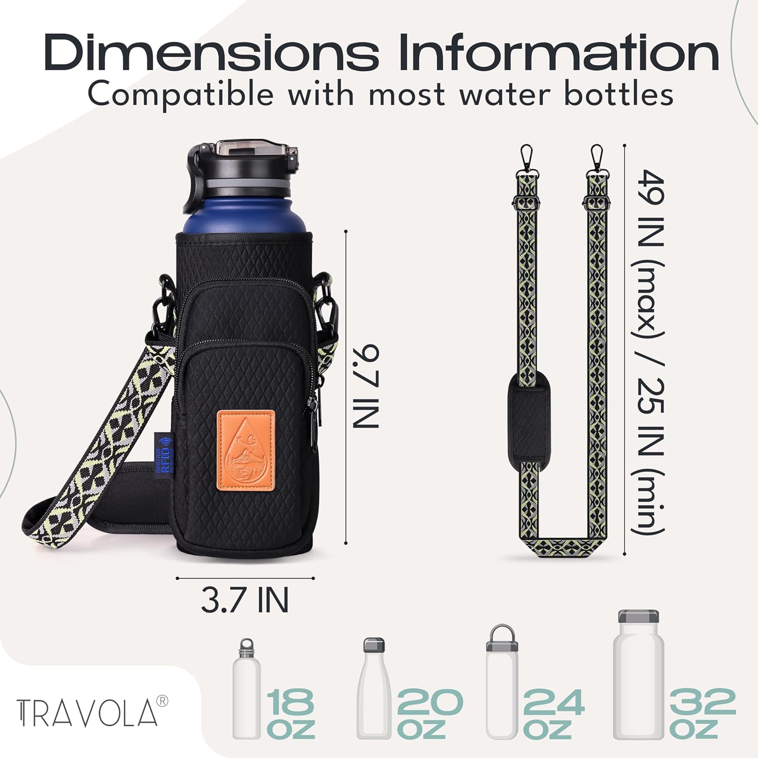 Water Bottle Holder with Strap for 40 oz Tumblers - Crossbody Water Bottle Bag with RFID Protection for Women - Detachable Phone Pouch Purse for Travel and Hiking - 2-Pack