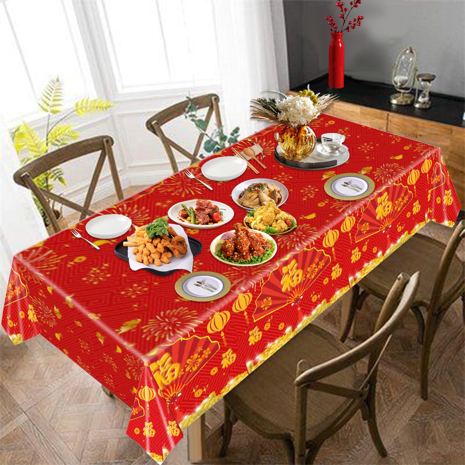 ABAKUHAUS Loto Tovaglia, Harmony Motif, Rettangolare per Sala da Pranzo e Cucina, 140 cm x 200 cm, Arancione Vermilion